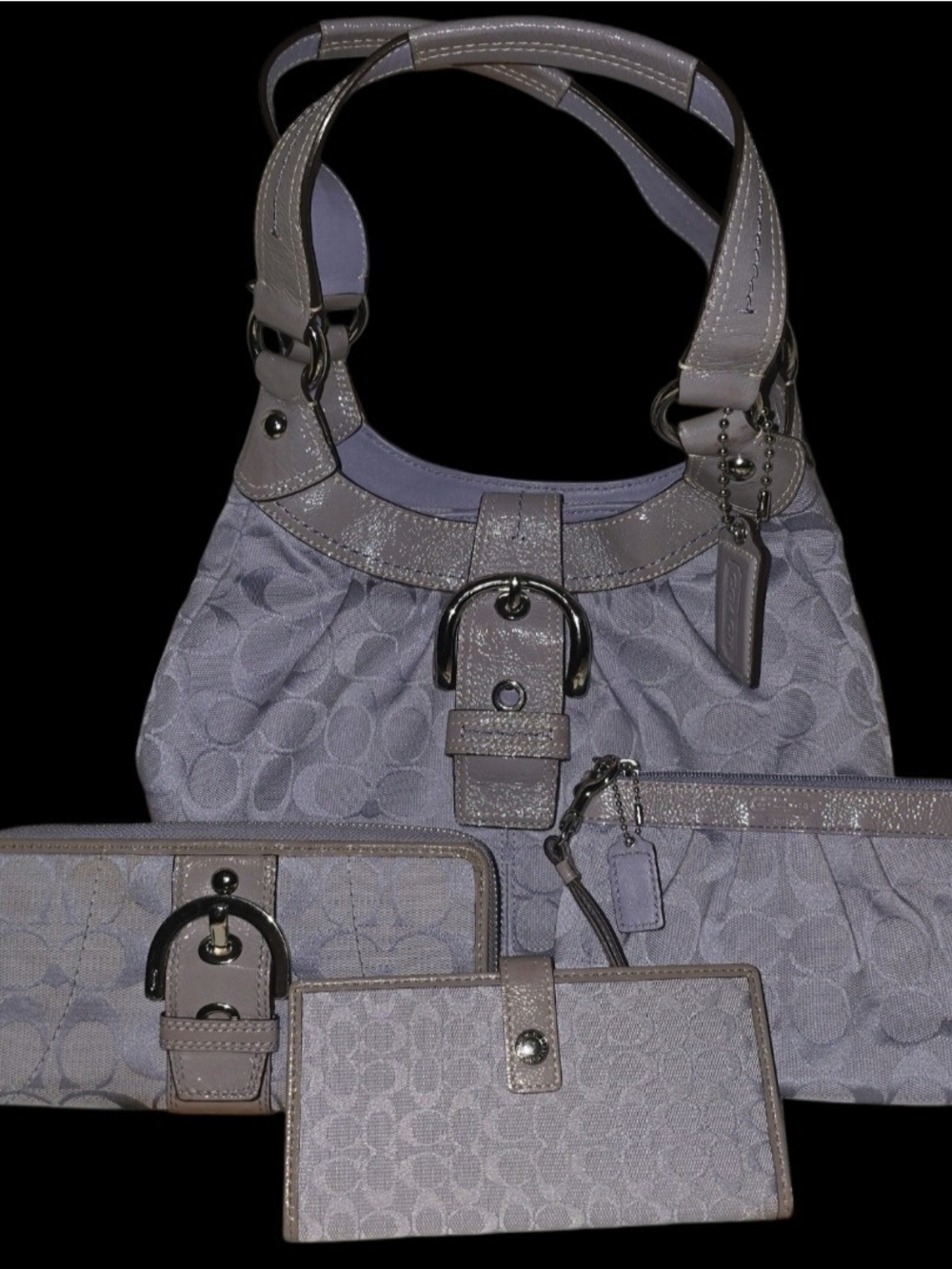 Coach Lavender Signature Jacquard Satchel and Wallet Set